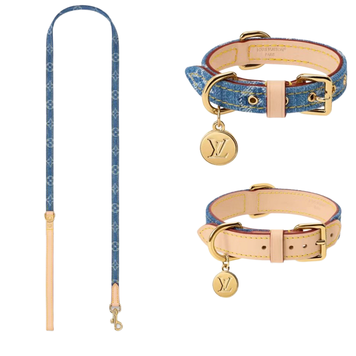 LV Denim — Collar + Leash Set
