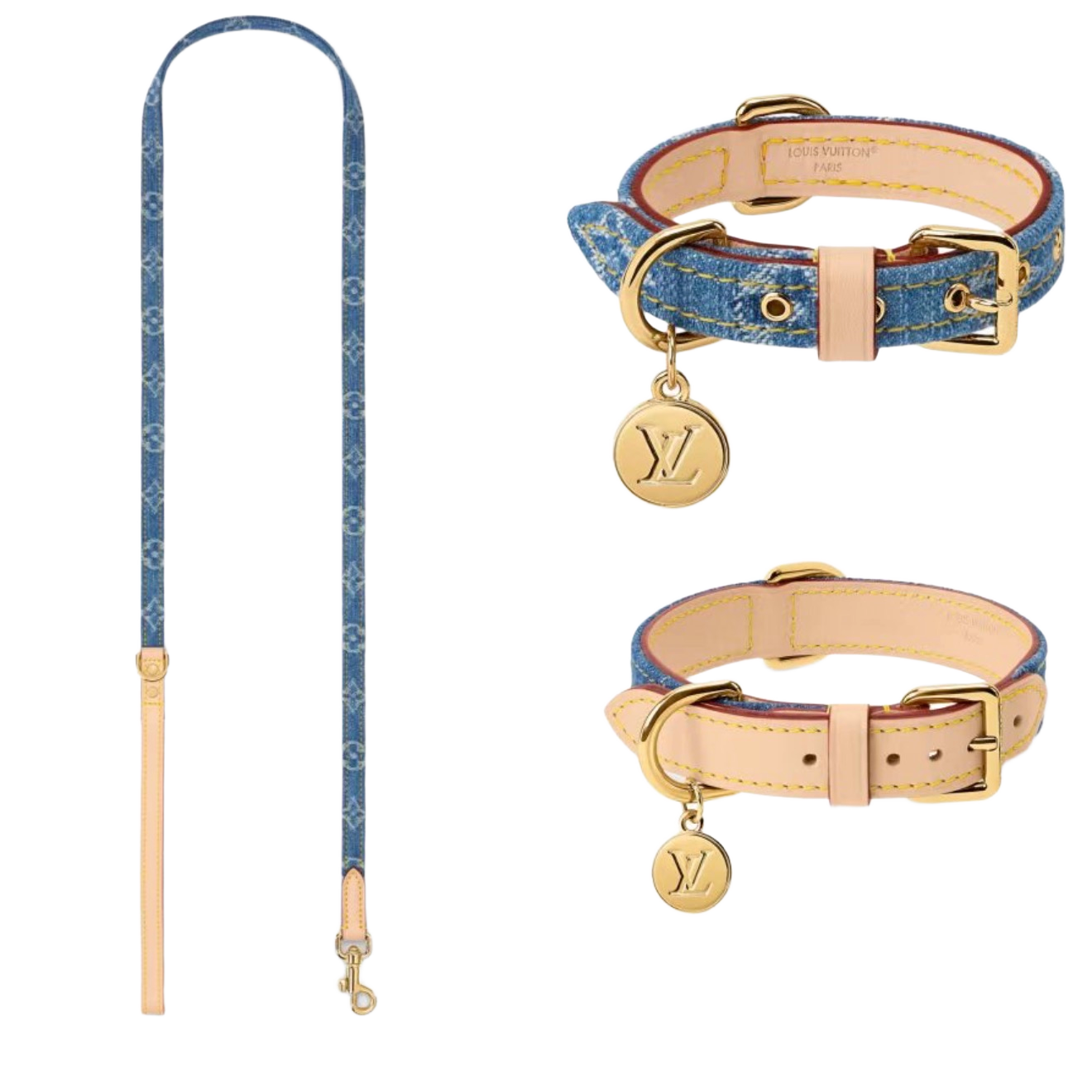 LV Denim collar and leash set